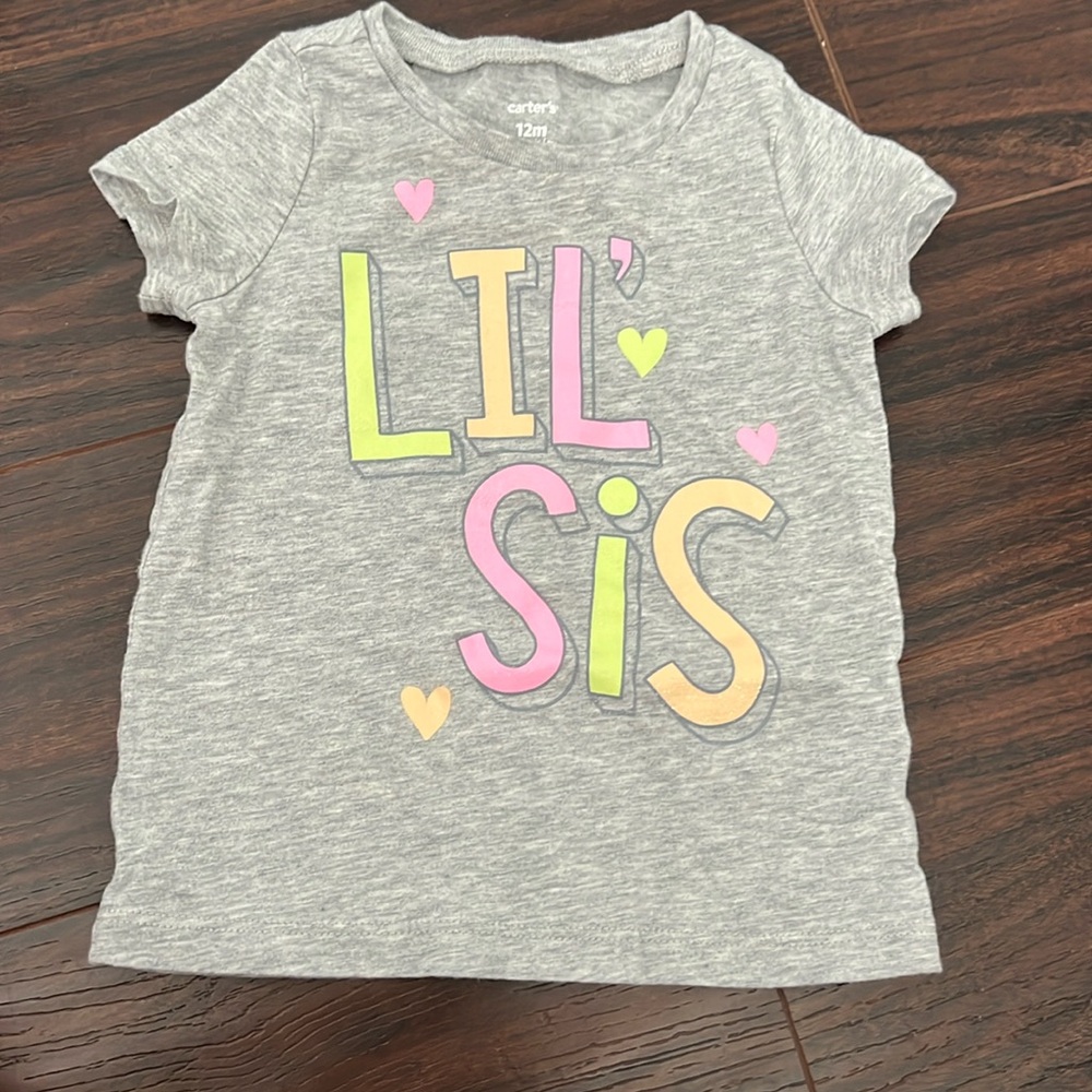 Carter’s‎ baby toddler girls gray Little Sister  t shirt size 12 months